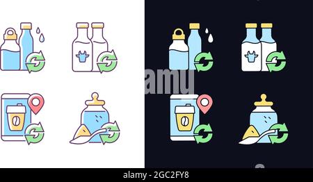 Refillable options light and dark theme RGB color icons set Stock Vector