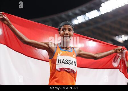 Tokyo, Japan. 06th Aug, 2021. TOKYO, 06-08-2021, New Olympic Stadium, Tokyo 2020 Olympic Games, 1500 meter final women, Sifan Hassan (Photo by Pro Shots/Sipa USA) *** World Rights Except Austria and The Netherlands *** Credit: Sipa US/Alamy Live News