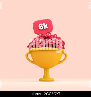 Thank you 6k social media followers celebration trophy. 3D render Stock Photo