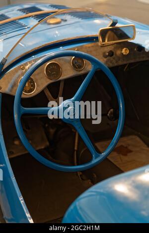 MULHOUSE, FRANCE, June 28, 2021 : Talbot driving wheel. The Cité de l'automobile or Schlumpf Collection houses the world’s largest collection of cars Stock Photo