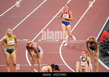 Czech athlete Kristiina Maki, center, is seen after women's 1500m final during the Tokyo 2020 Summer Olympics, on August 6, 2021, in Tokyo, Japan. (CT Stock Photo