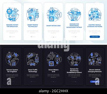 Smart city projects day and night onboarding mobile app page screen Stock Vector