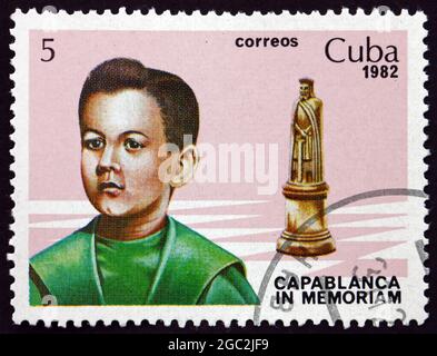 CUBA - CIRCA 1982: a stamp printed in the Cuba shows Jose Raul Capablanca and King, Cuban Chess Player, World Chess Champion from 1921 to 1927, circa Stock Photo