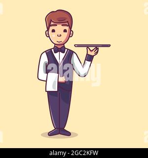 Profession character mascot: Waiter. Cartoon style illustration Stock Vector