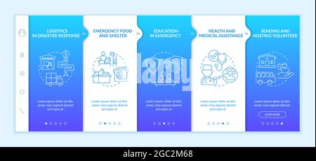 Types of humanitarian aid onboarding vector template. Stock Vector