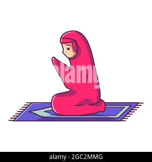 Muslim woman praying. Cartoon style illustration Stock Vector