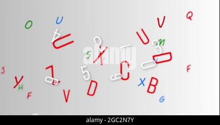 Digital image of multiple changing numbers and alphabets against grey background Stock Photo