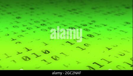 Digital image of binary coding data processing against neon green background Stock Photo