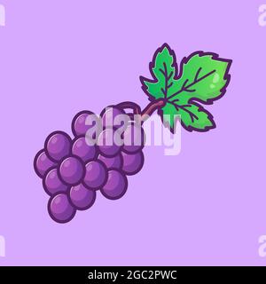 Purple grapes illustration. Cartoon icon style Stock Vector