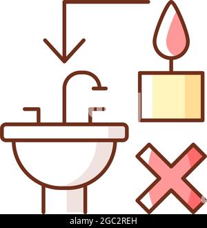 Never throw hot wax down sink RGB color manual label icon Stock Vector