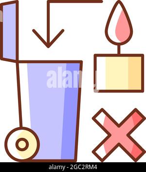 Never throw hot wax in trash bin RGB color manual label icon Stock Vector