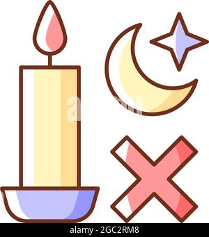 Never use candle while sleeping RGB color manual label icon Stock Vector