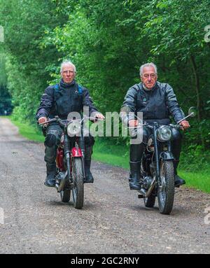 A BSA Bantam Club on summer ride-outs of British manufactured vintage motorcycles, some dating back to the 1960s. The BSA Bantam is now a highly collectable vintage motorcycle Stock Photo