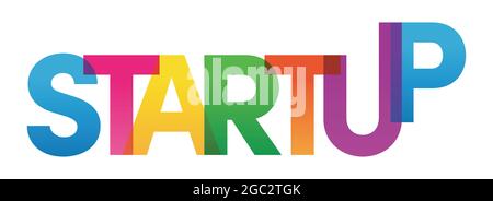 Vector creative illustration of startup business word lettering typography on white background. Startup text colored rainbow technology concept. Flat style design for business startup presentation. Vector illustration Stock Vector
