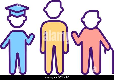 Stages of adulthood RGB color icon Stock Vector