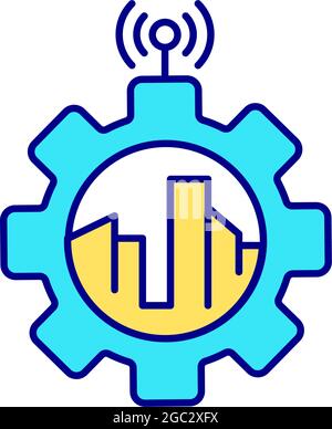 City buildings and gear RGB color icon Stock Vector