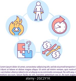 Work stress and failure concept line icons with text Stock Vector