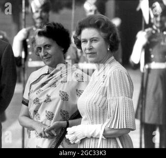 Mrs. Indira Gandhi, Prime Minister of India with Queen Elizabeth II during the Queen's visit to India. New Delhi - 17th November 1983 Stock Photo