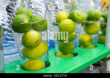 Fresh lemon water on display for sale , at street of Kalighat, Kolkata, West Bengal, India. Stock Photo