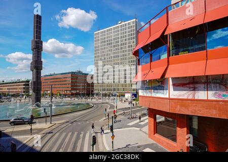 The Red House Sergels Pavilion with the adjacent sun stairs is a new meeting place in central Stockholm. Sweden. Stock Photo