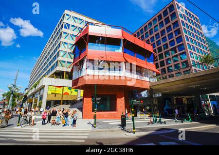 The Red House Sergels Pavilion with the adjacent sun stairs is a new meeting place in central Stockholm. Sweden. Stock Photo