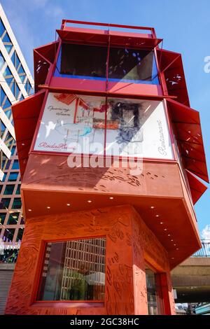 The Red House Sergels Pavilion with the adjacent sun stairs is a new meeting place in central Stockholm. Sweden. Stock Photo