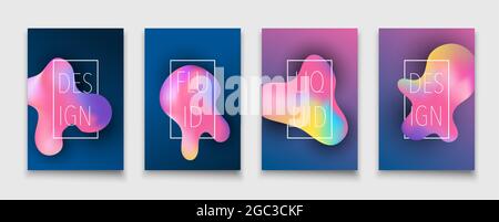 Liquid shapes and fluid neon gradients brochure design template. Vector colorful trendy leaflets set.  Stock Vector