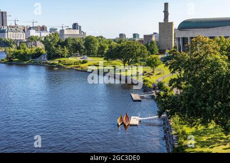 Ottawa, Canada - August 2, 2021: Canadian Museum of History and cityscape of Gatineau with Ottawa river, Quebec. Panoramic view of the city from Alexa Stock Photo