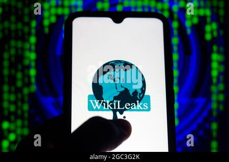 In this photo illustration, the WikiLeaks logo seen displayed on a