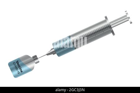 Syringe with Covid-19 vaccine on a white background. vector Stock Vector
