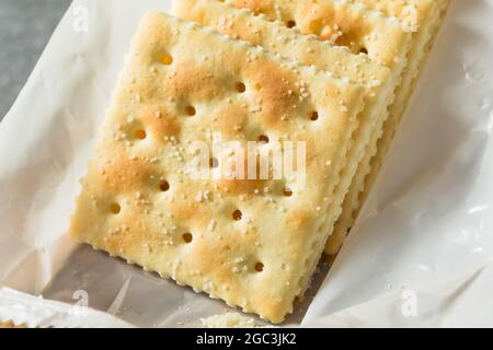 Healthy Homemade Saltine Soda Crackers Ready to Eat Stock Photo