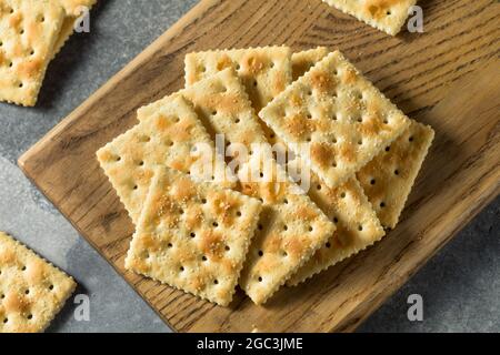 Healthy Homemade Saltine Soda Crackers Ready to Eat Stock Photo