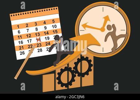 Representation of increased productivity, scheduling and time management. Vector graphic Stock Vector