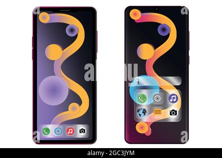 two different mobile phone variants in the glass morphism design, vector Stock Vector