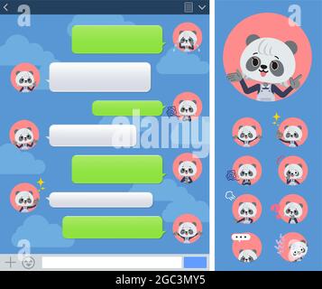 A set of Panda girl with expresses various emotions on the SNS window.It's vector art so it's easy to edit. Stock Vector