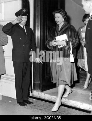 The Queen goes to the ballet 13 December 1963 HM the Queen and Princess Margaret , both of whom are expecting babies , paid a secret visit last night to see the premiere of the new production of Swan Lake by the Royal Ballet Covent Garden . Special precautions were taken to keep the Royal visit secret and they were ushered through the side entrance. Photo shows The Queen leaving after the show last night . Stock Photo