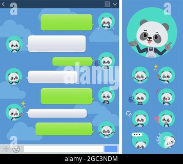 A set of Panda boy with expresses various emotions on the SNS window.It's vector art so it's easy to edit. Stock Vector