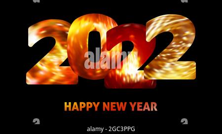 Happy New Year 2022. Sparkle glowing numbers on black background. Shiny vector graphic template Stock Vector