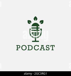 ECO Environmental Podcast Microphone Icon. Web Symbol Logo Template Design Element. Stock Vector