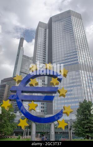 Frankfurt July 2021: High-rise buildings in Frankfurt's banking Stock Photo