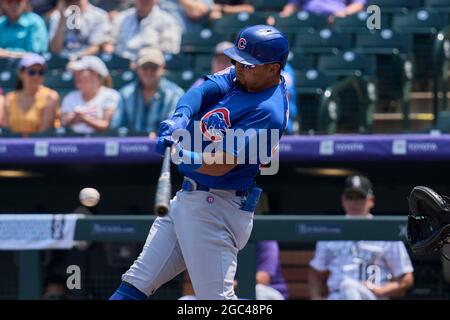 Chicago Cubs Rafael Ortega (66) bats during a Major League Baseball game  against the Cincinnati Reds on September 8, 2022 at Wrigley Field in  Chicago, Illinois. (Mike Janes/Four Seam Images via AP