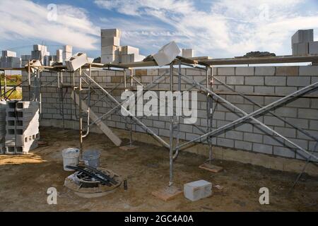 Concrete block wall at a construction site Stock Photo
