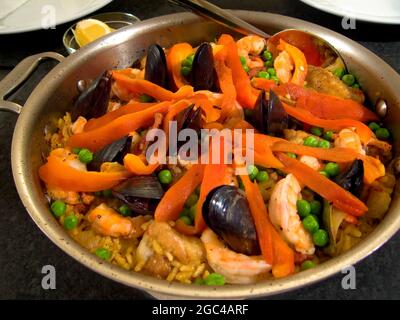 Mouthwatering homemade paella, ready to eat Stock Photo