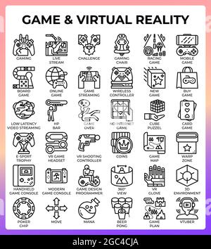 Game and virtual reality icon set in modern style for ui, ux, web, app, brochure, flyer and presentation design, etc. Stock Vector