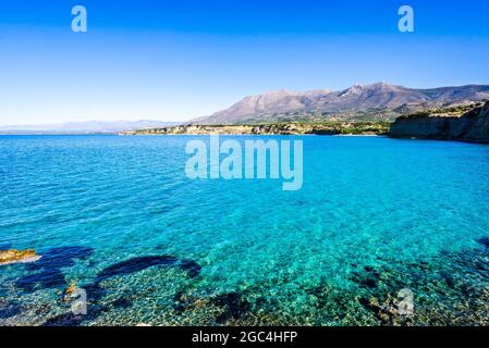 Turquoise water at village Elena in Lakonia, Peloponnese Greece Stock Photo