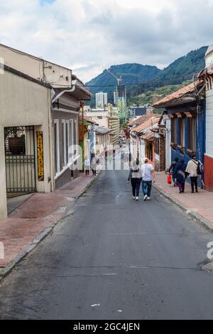 BOGOTA, COLOMBIA - SEPTEMBER 23, 2015: Street in the center of Bogota, La Candelaria neighborhood. Stock Photo