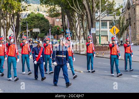 BOGOTA, COLOMBIA - SEPTEMBER 23, 2015: Changing of the guard at House of Narino, official presidential seat in colombian capital Bogota. Stock Photo