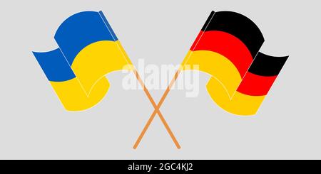 Crossed and waving flags of the Ukraine and Germany Stock Vector