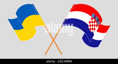 Crossed and waving flags of the Ukraine and Croatia Stock Vector