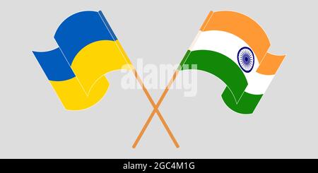 Crossed and waving flags of the Ukraine and India Stock Vector